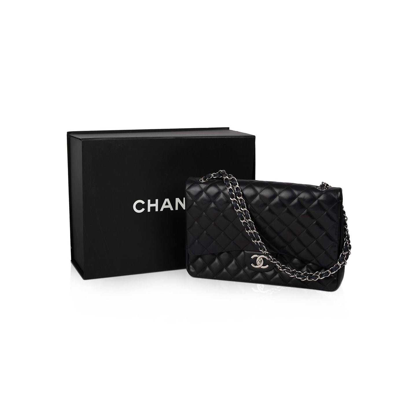 Chanel Black Lambskin Classic Maxi Double Flap Bag