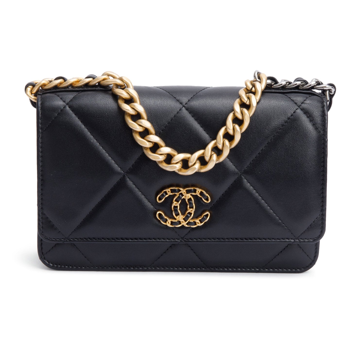 Chanel Black Lambskin Leather 19 Wallet On Chain