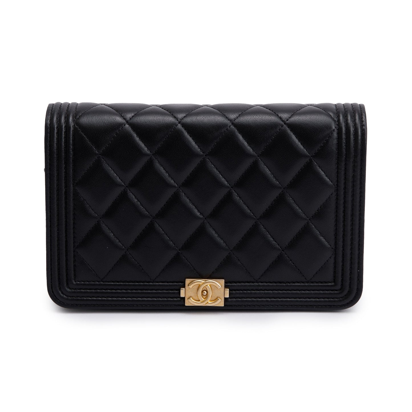Chanel Black Lambskin Leather Boy Wallet on Chain