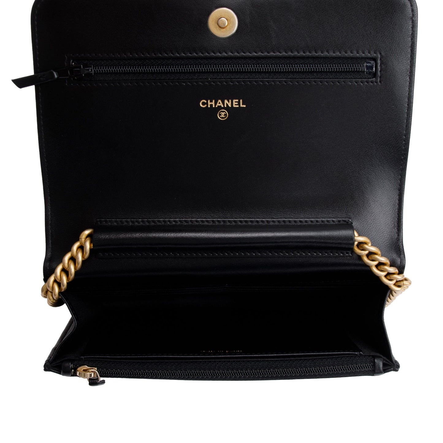 Chanel Black Lambskin Leather Boy Wallet on Chain