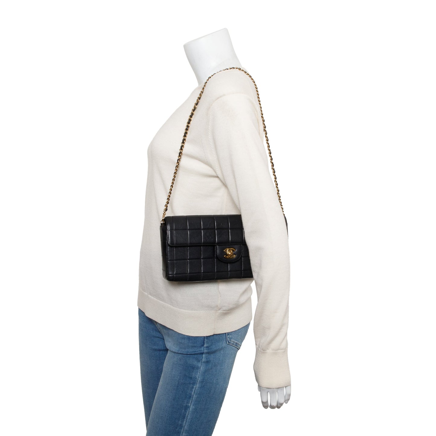 Chanel Black Lambskin Leather Chocolate Bar E/W Flap Bag