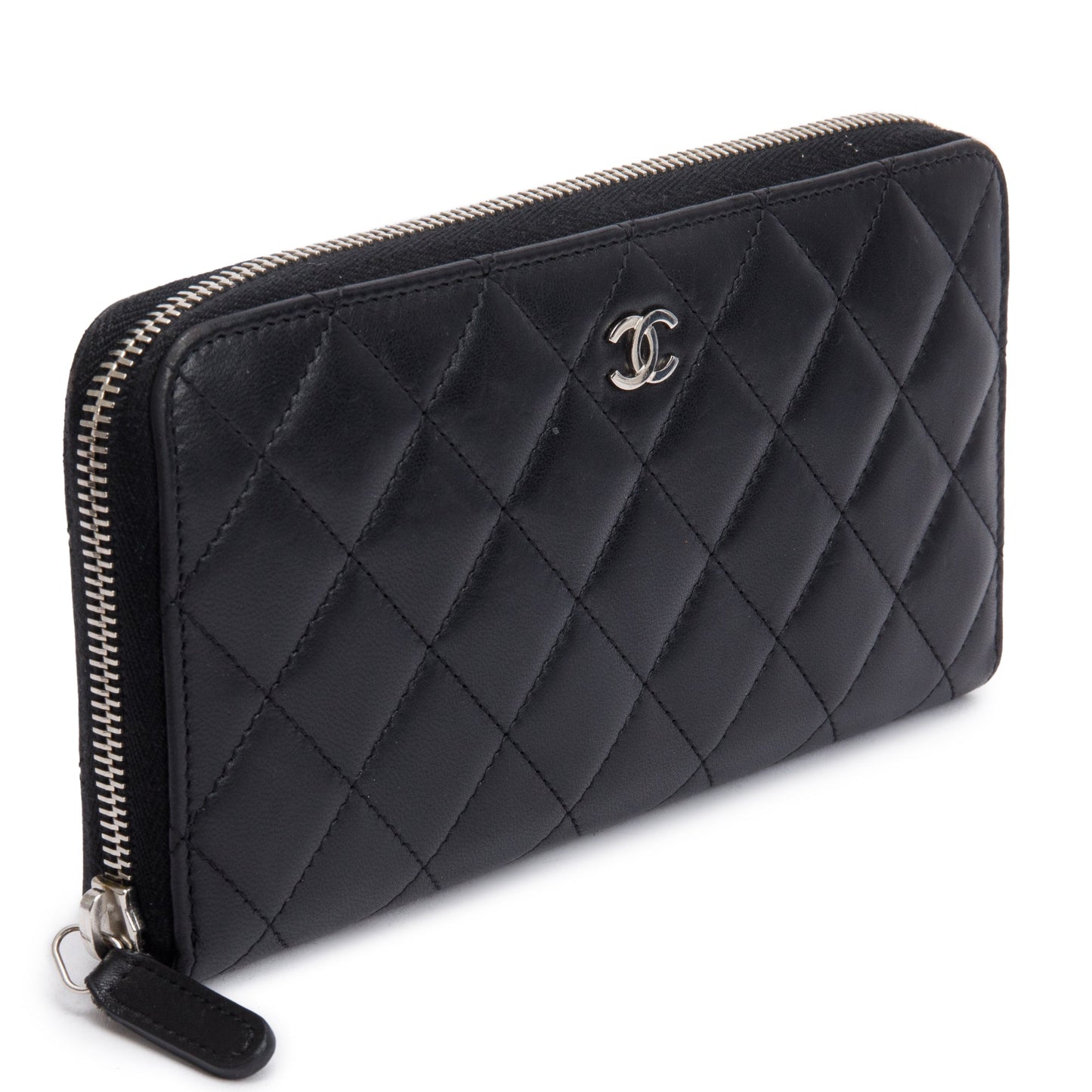 Chanel Black Lambskin Leather Classic Large Gusset Zip Around Wallet