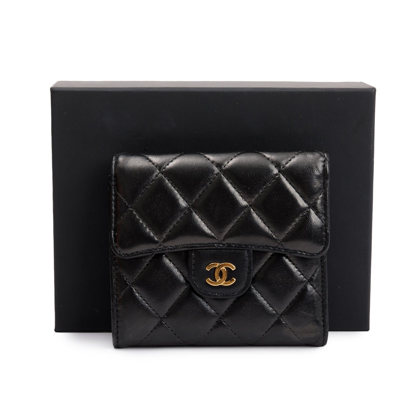 Chanel Black Lambskin Leather Compact Wallet