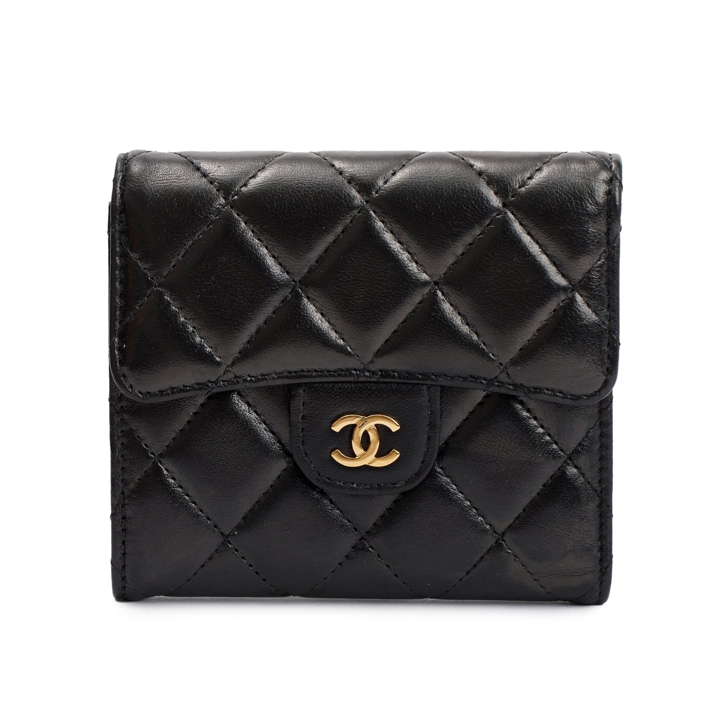 Chanel Black Lambskin Leather Compact Wallet