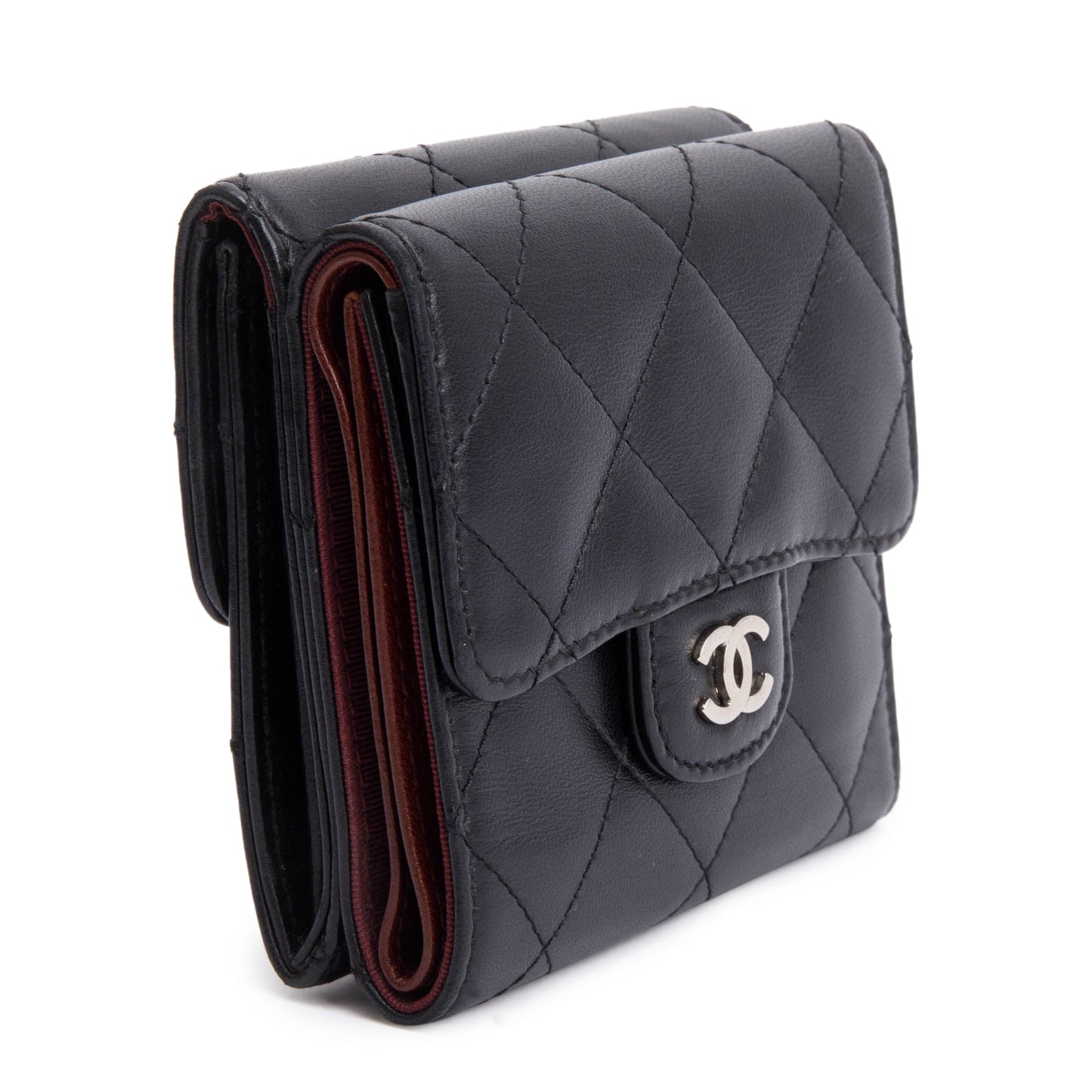 Chanel Black Lambskin Leather Double Sided Compact Wallet