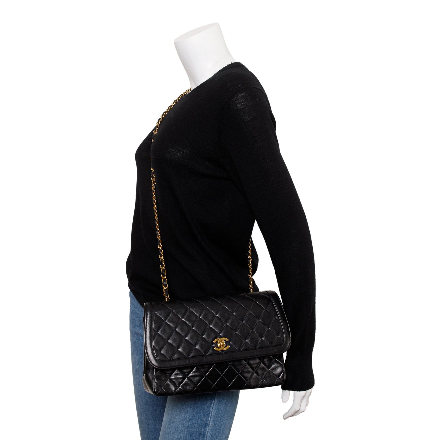 Chanel Black Lambskin Leather Integral Flap Bag with Pouch