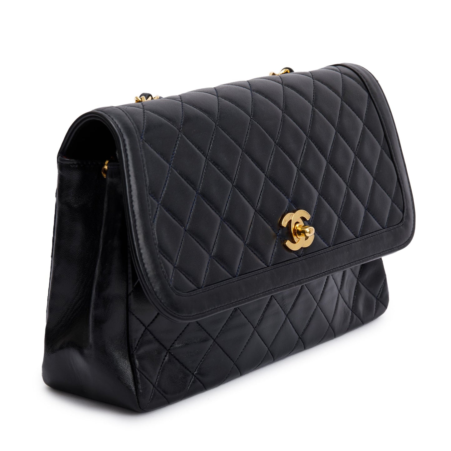 Chanel Black Lambskin Leather Integral Flap Bag with Pouch