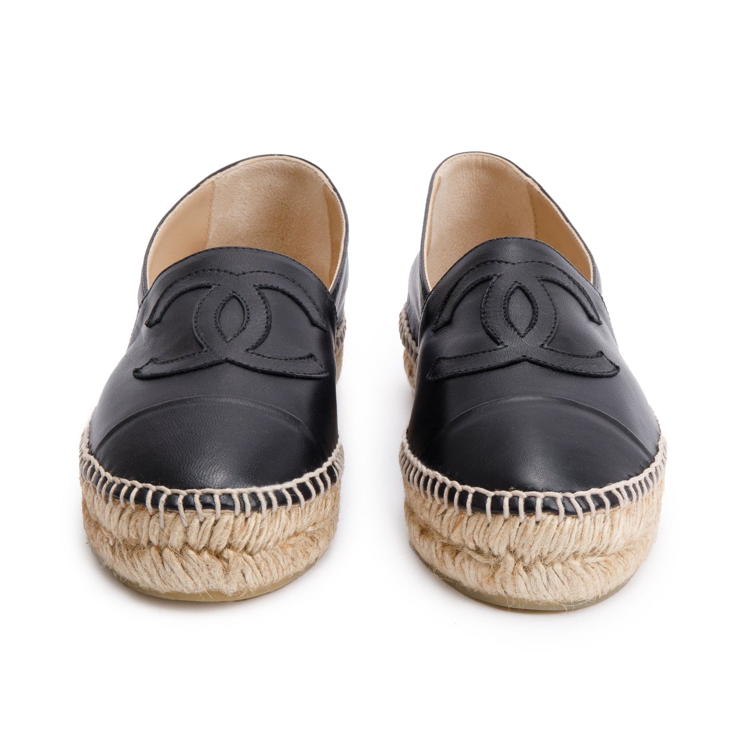 Chanel Black Lambskin Leather Interlocking CC Logo Espadrilles, Size 36