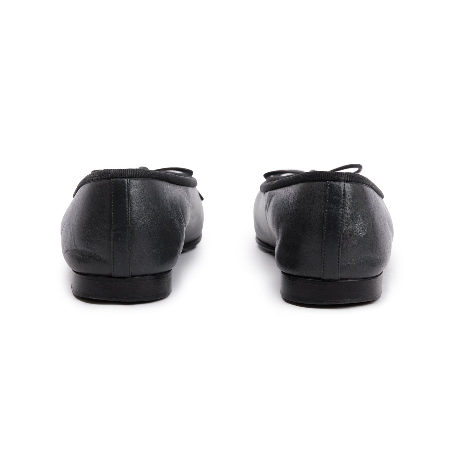 Chanel Black Lambskin Leather Interlocking CC Logo Flats, Size 40.5