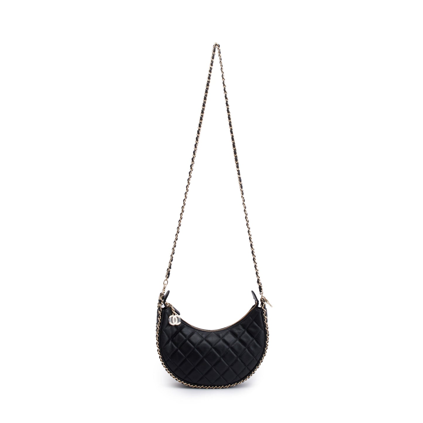 Chanel Black Lambskin Leather Small Chain Around Hobo Bag