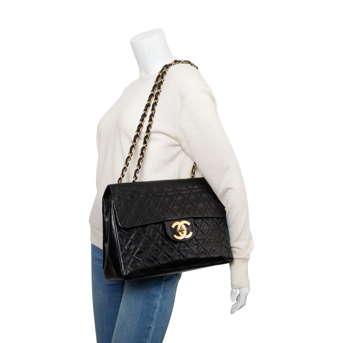 Chanel Black Lambskin Leather Vintage Jumbo XL Single Flap Bag