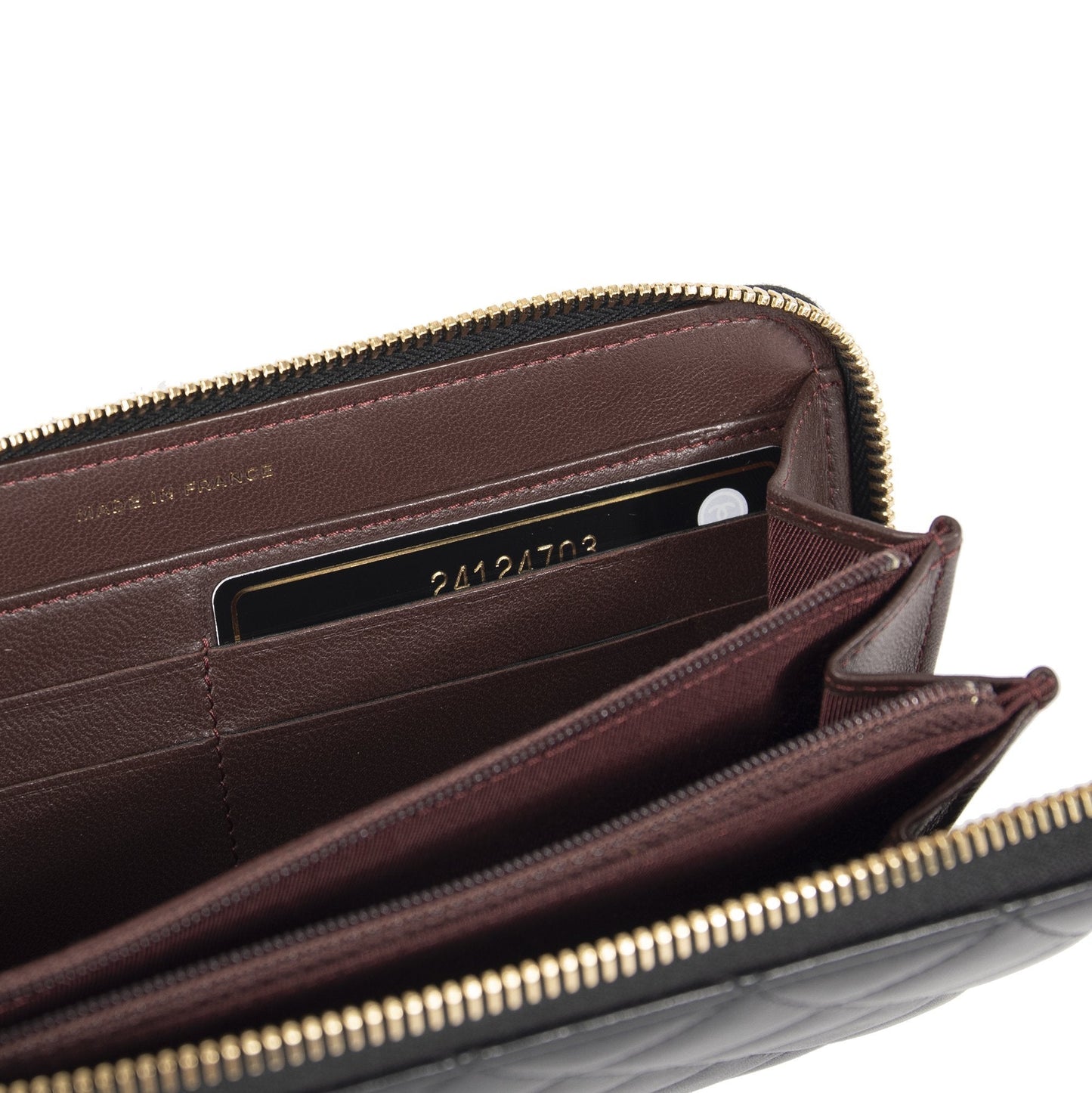 Chanel Black Lambskin Quilted Zip Wallet