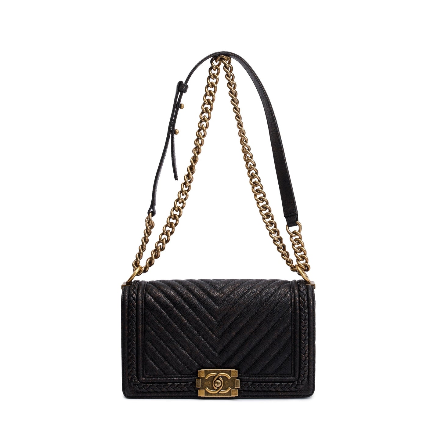 Chanel Black Leather Medium Braided Boy Bag