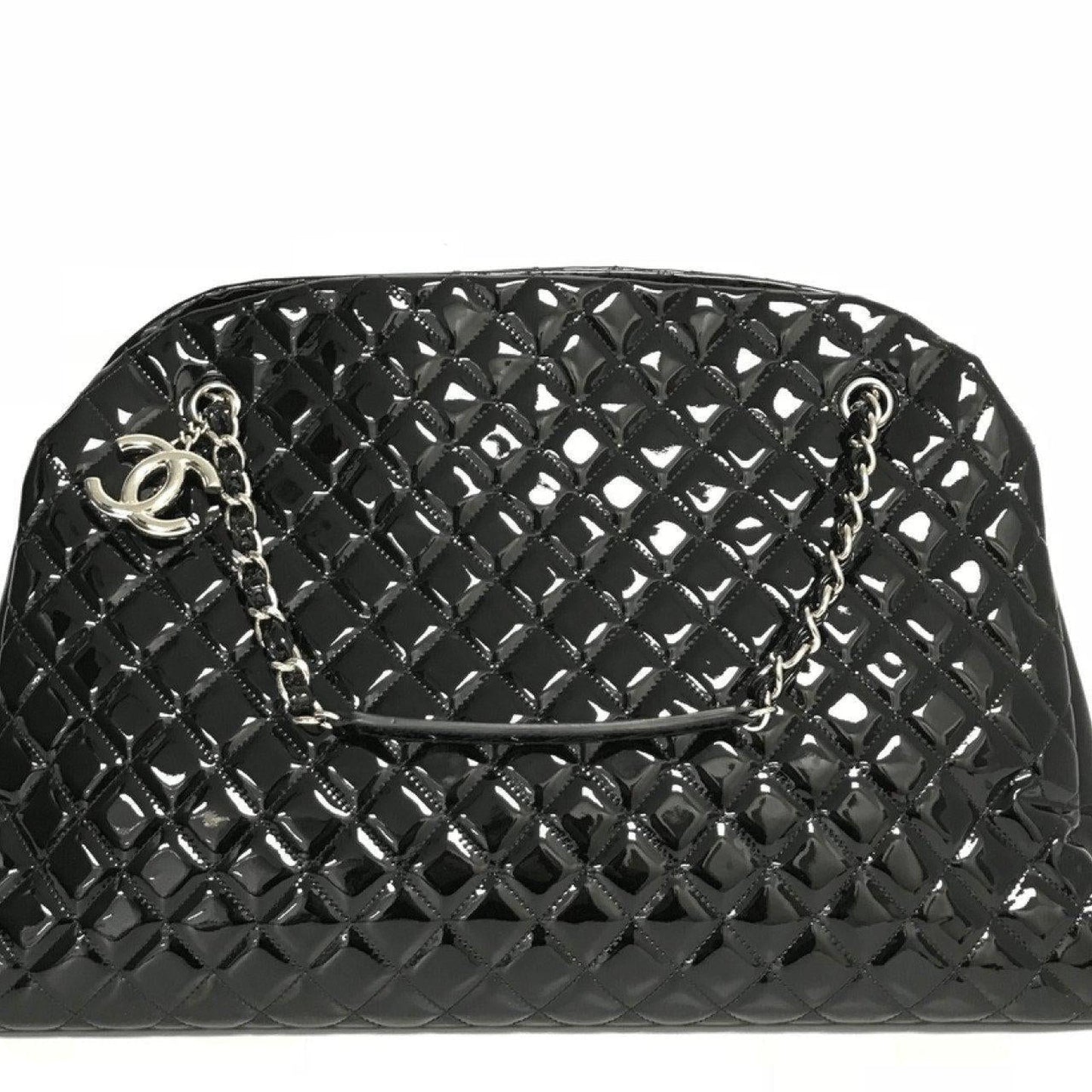 Chanel Black Maxi Patent Mademoiselle Bowler Bag