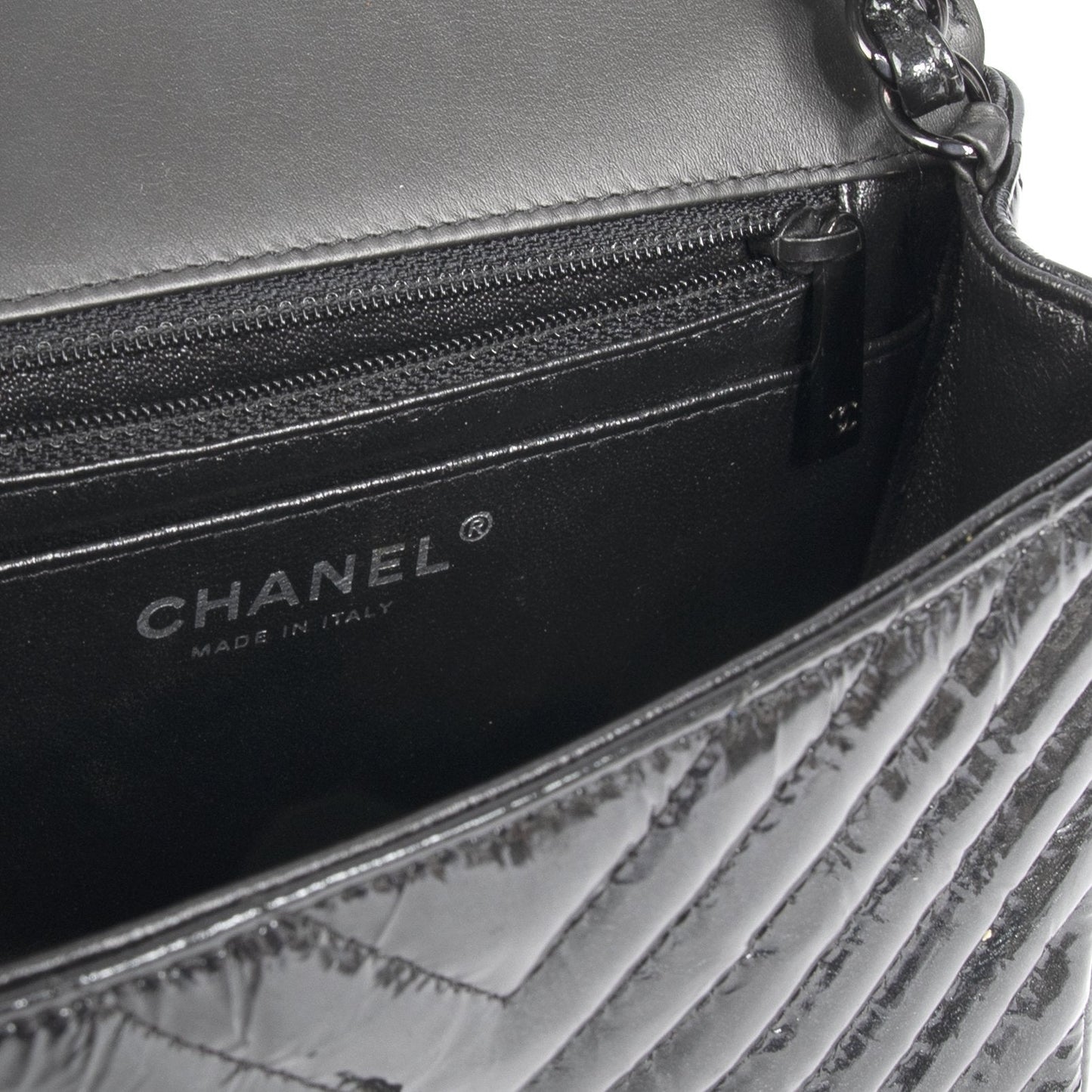 Chanel Black Patent Chevron Classic Mini Square Flap Bag