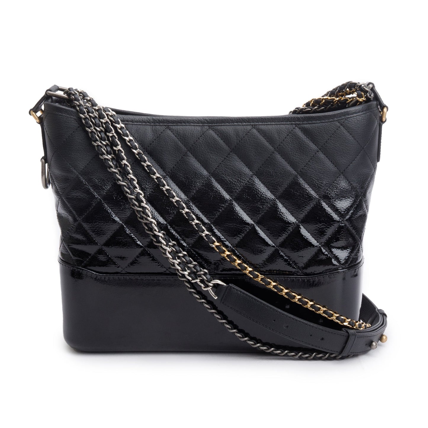 Chanel Black Patent Goatskin Leather Medium Gabrielle Hobo