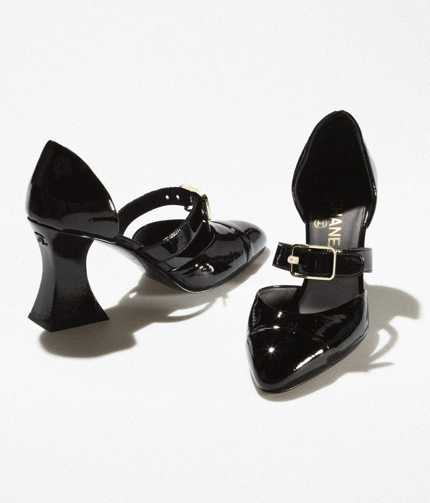 CHANEL CC  PATENT LEATHER D'ORSAY PUMPS