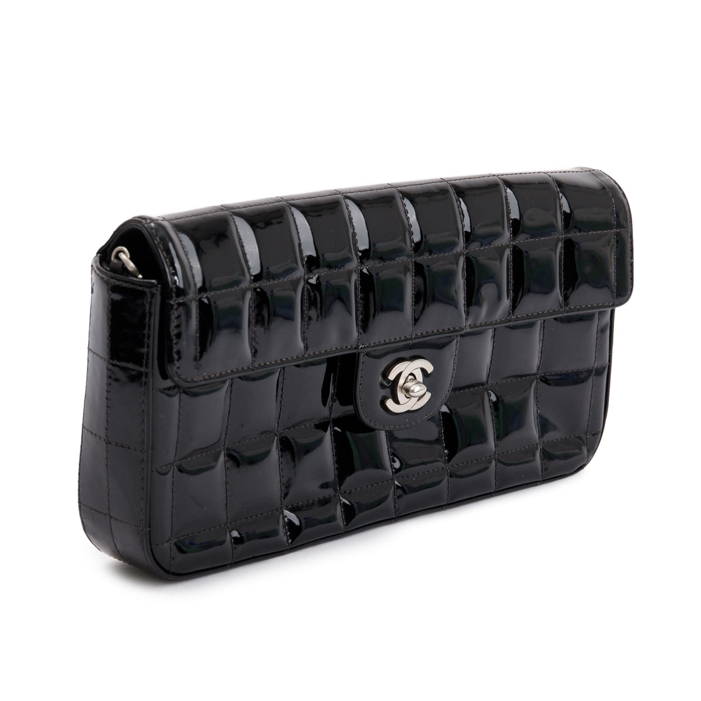 Chanel Black Patent Leather Chocolate Bar E/W Flap  Bag