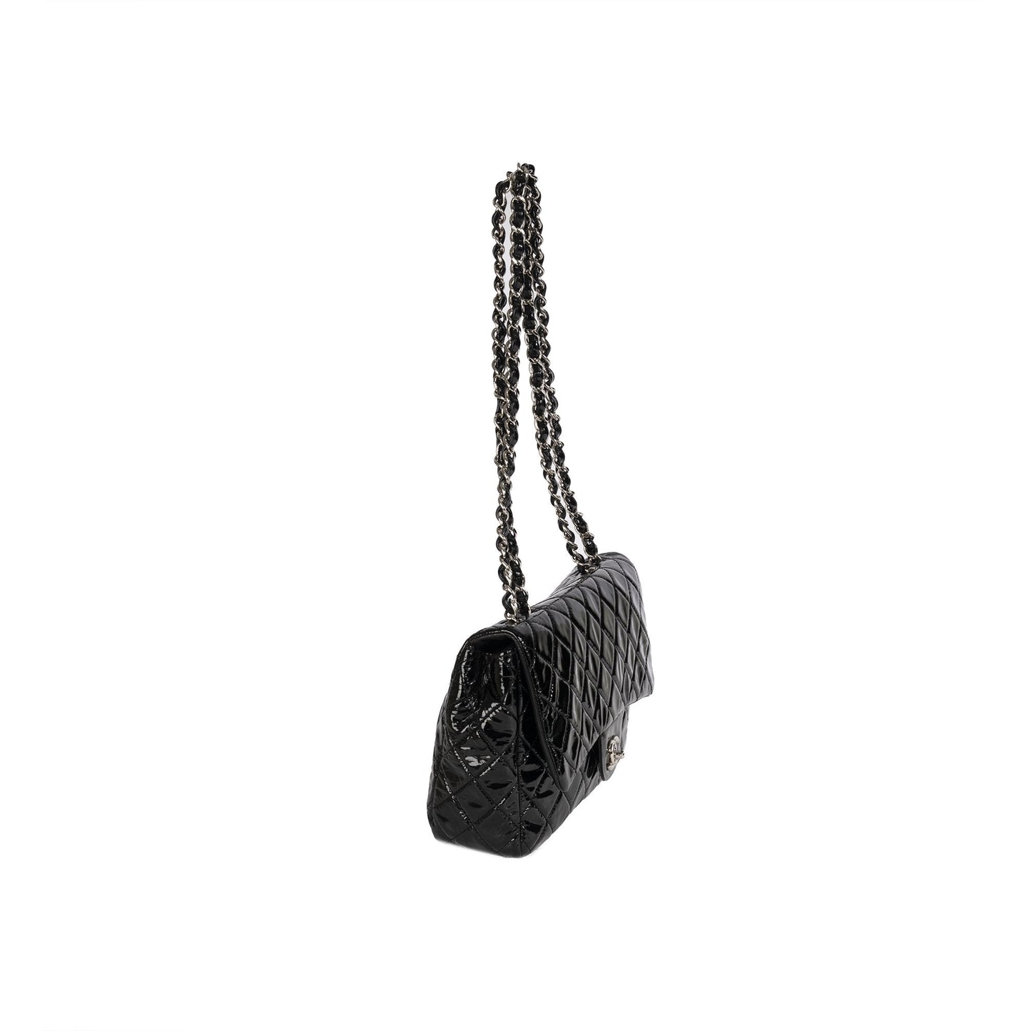 Chanel Black Patent Leather Classic Jumbo Single Flap Bag