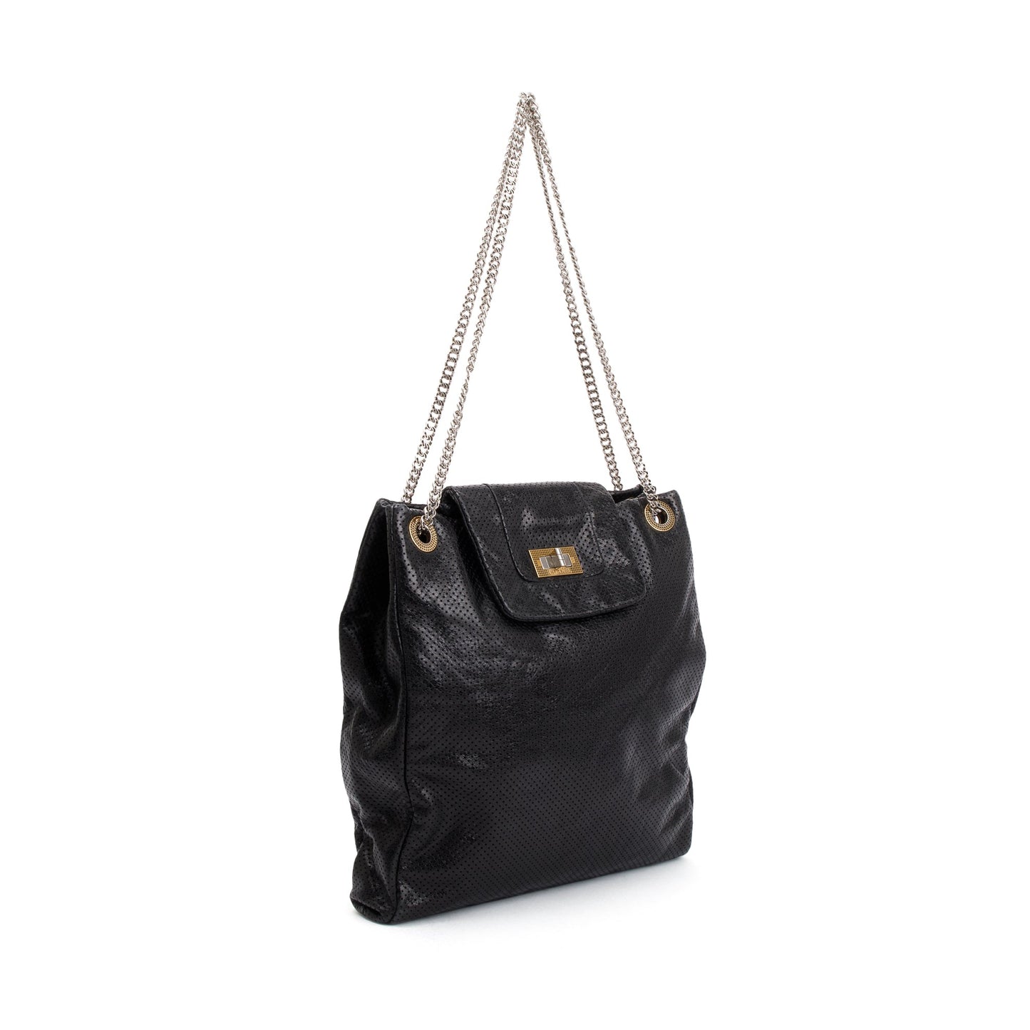 Chanel Black Perforated Calfskin Leather Drill Tote
