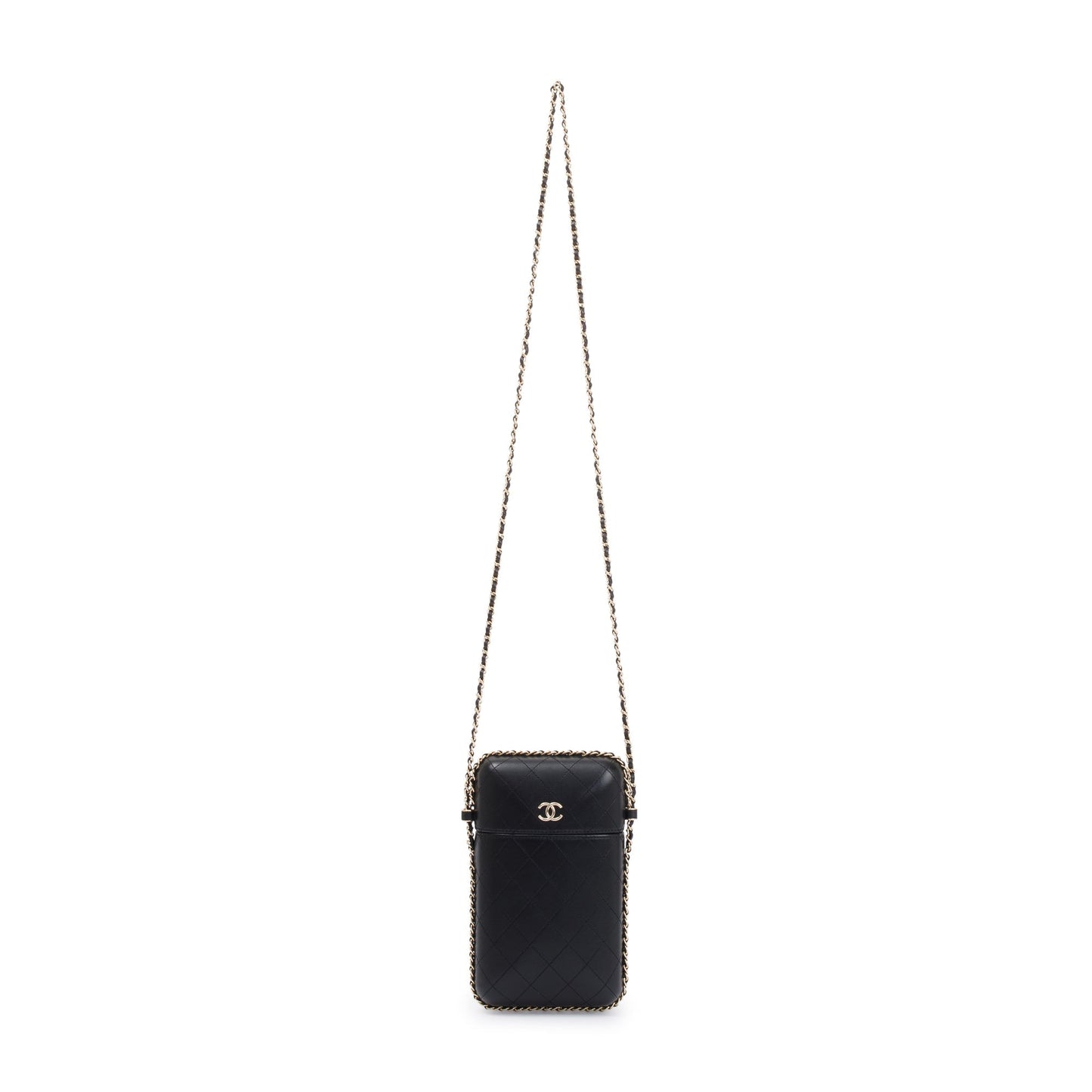 Chanel Black Quilted Calfskin Leather Chain Around Box Phone Holder Crossbody