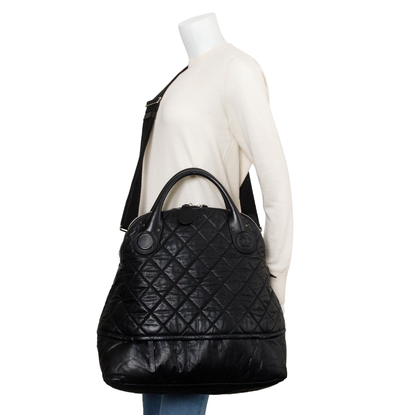 Chanel Black Quilted Calfskin Leather Expandable Travel Bag