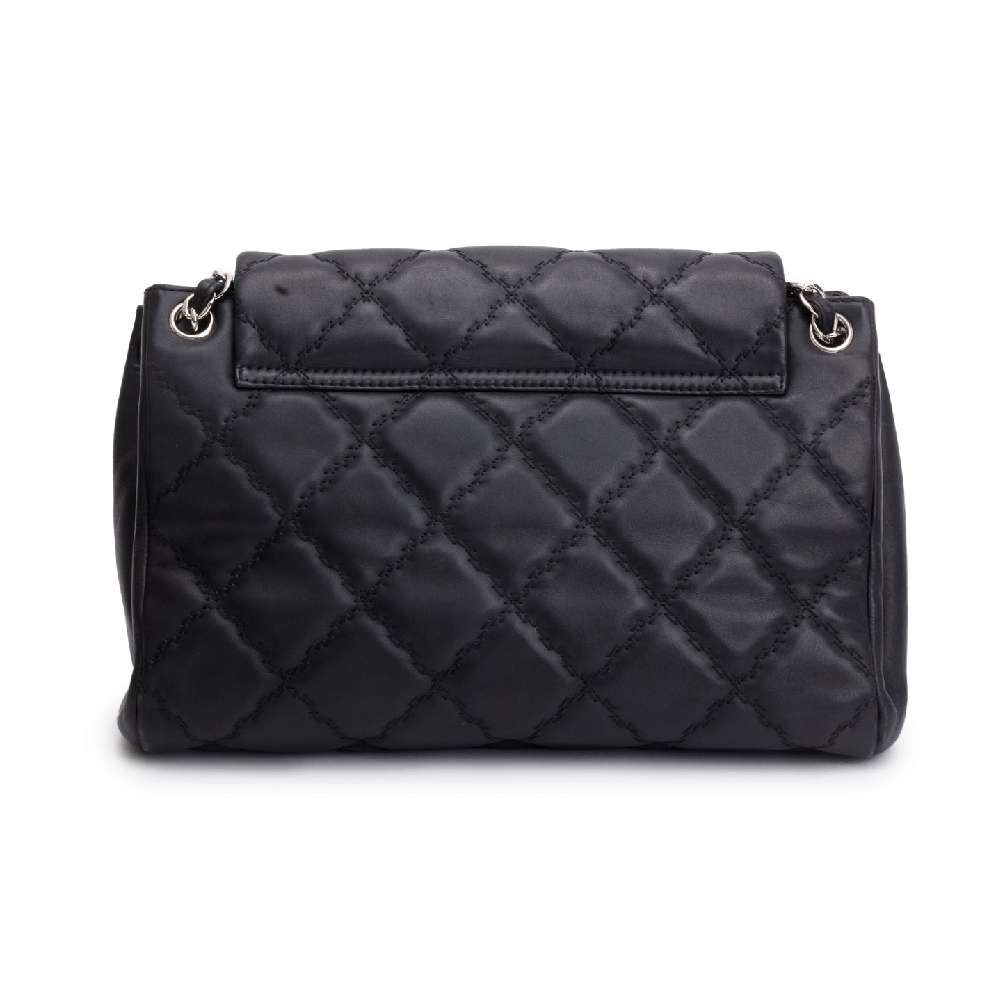 Chanel Black Quilted Calfskin Leather Large Double Stitch Hamptons Flap Bag