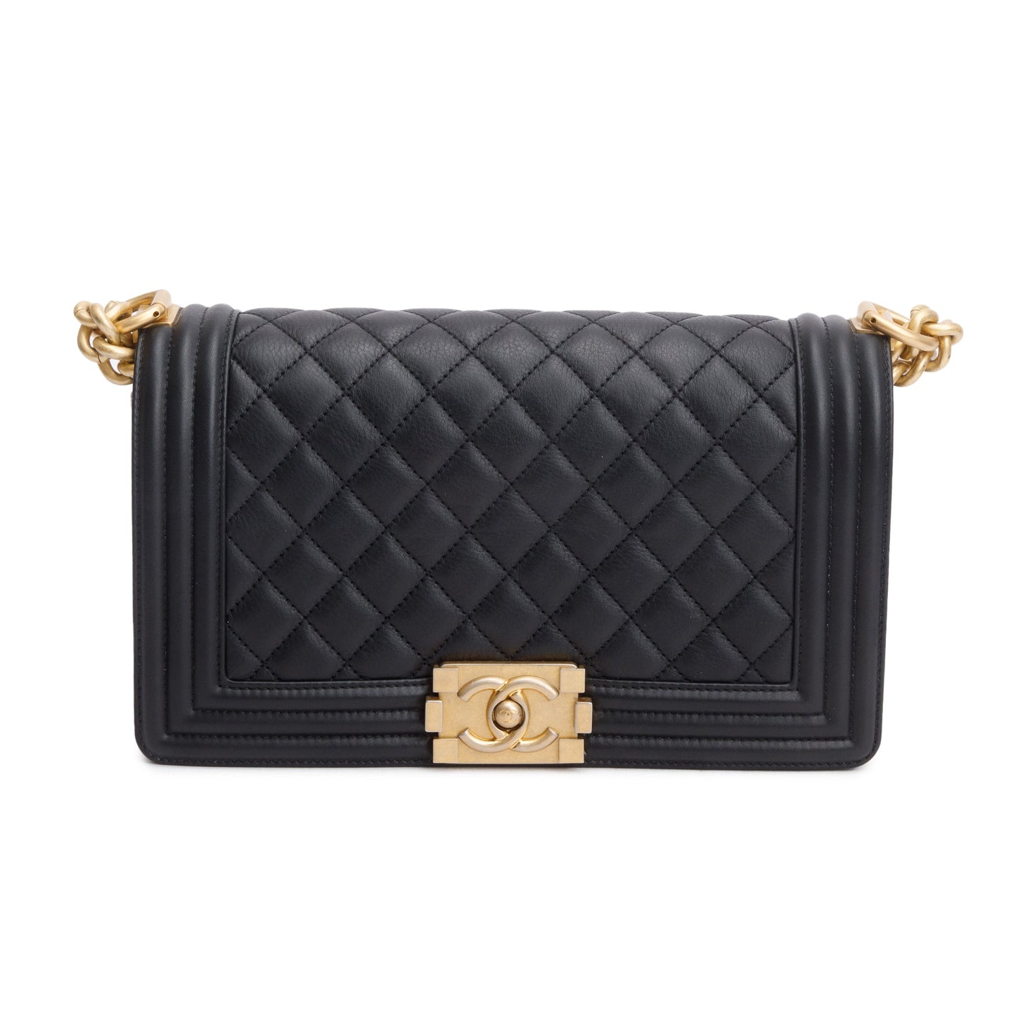 Chanel Black Quilted Calfskin Leather Medium Boy Bag