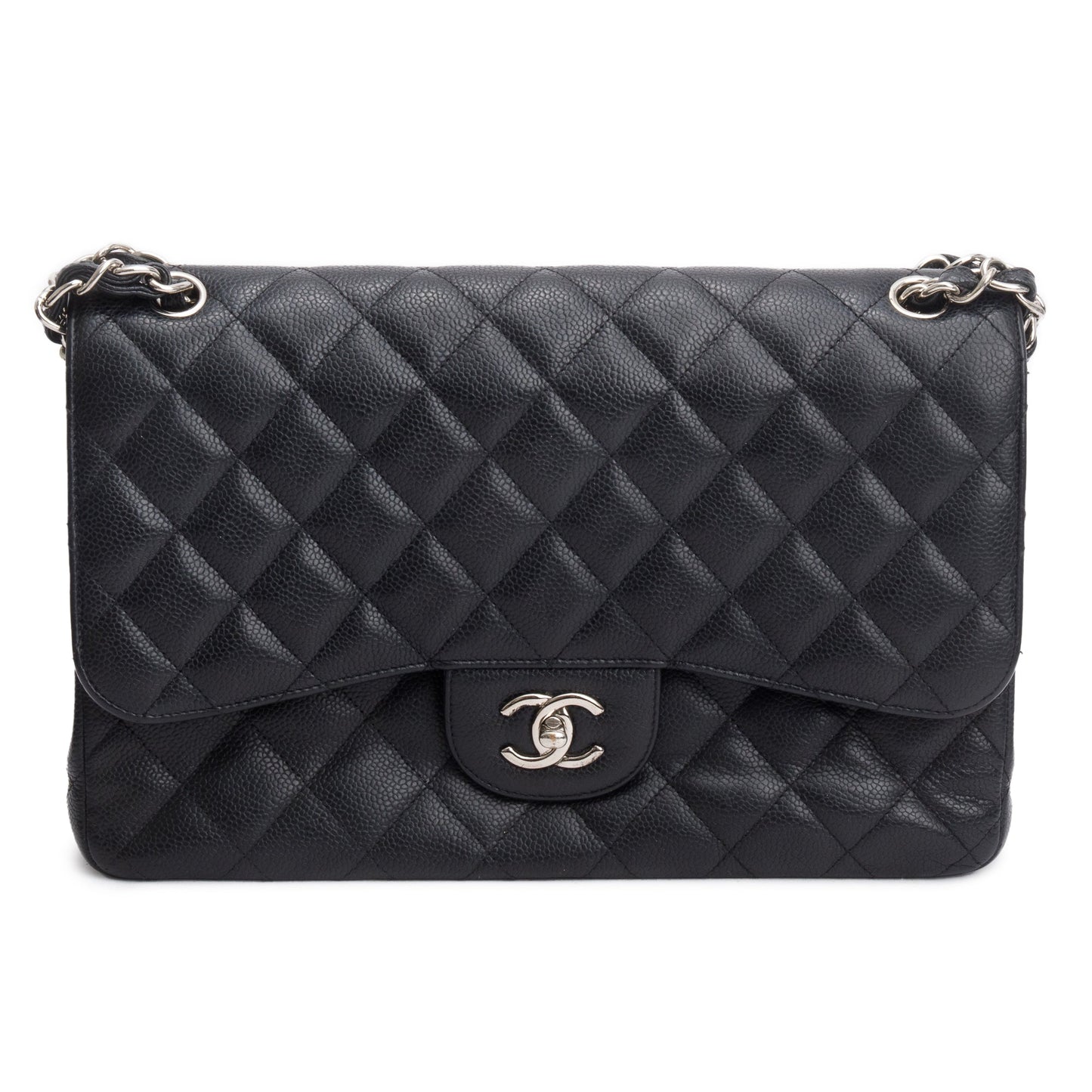 Chanel Black Quilted Caviar Leather Classic Jumbo Double Flap Bag
