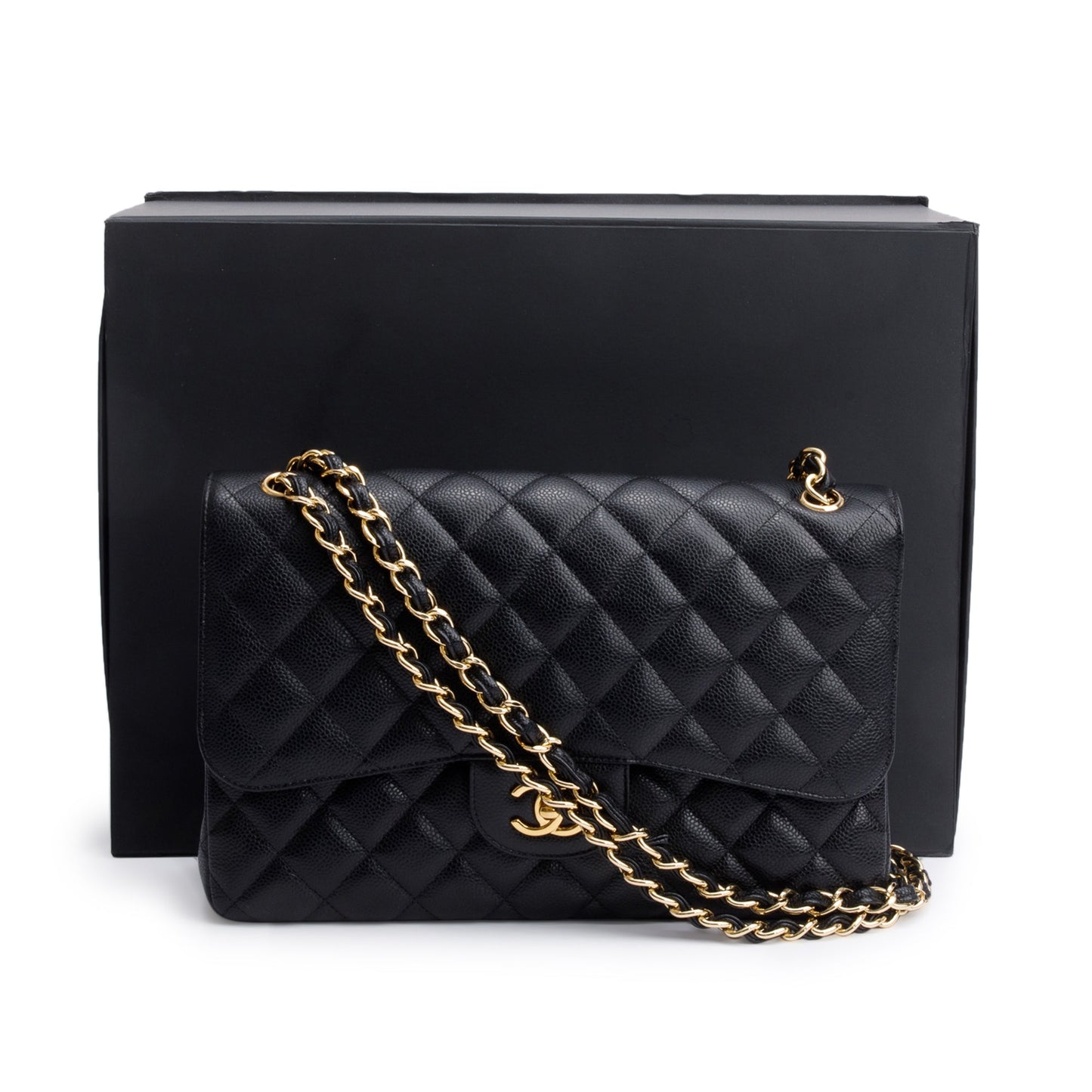 Chanel Black Quilted Caviar Leather Classic Jumbo Double Flap Bag