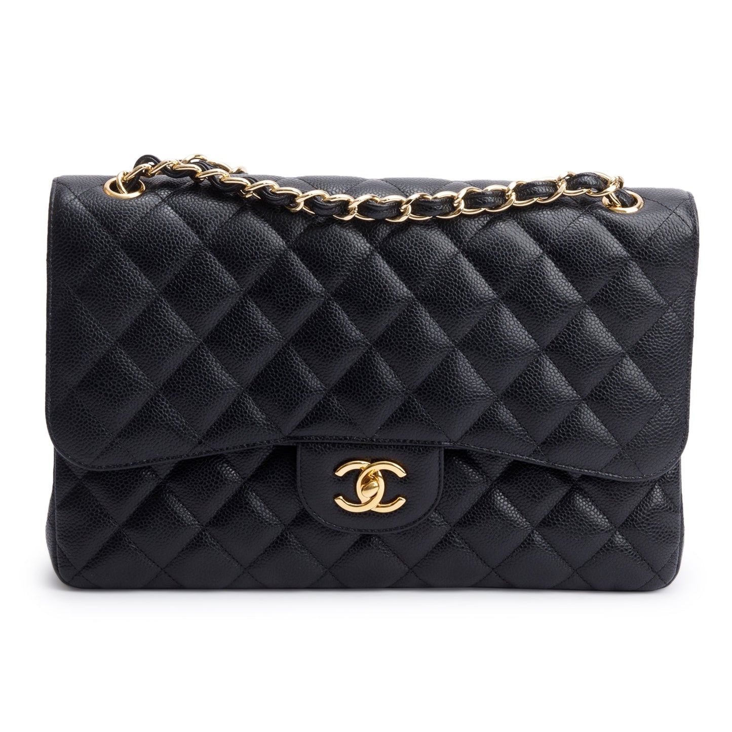 Chanel Black Quilted Caviar Leather Classic Jumbo Double Flap Bag