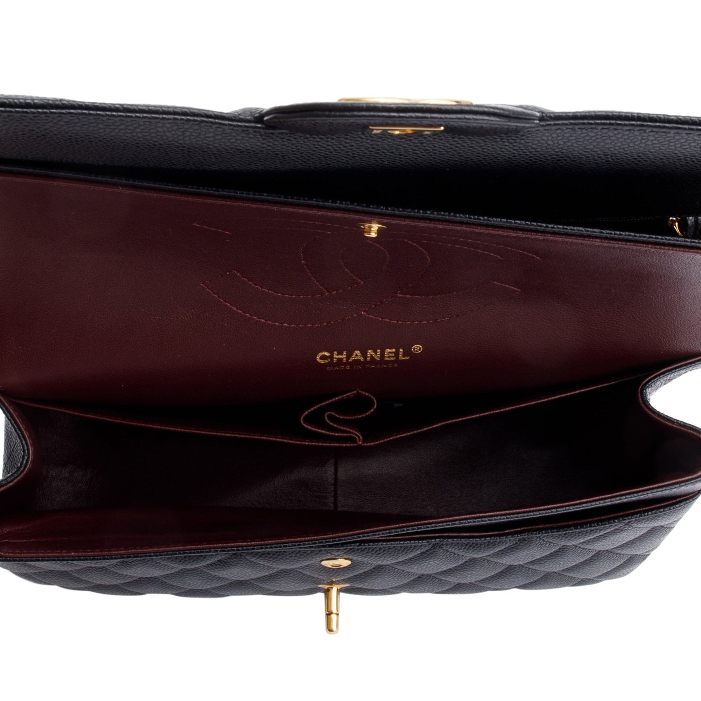 Chanel Black Quilted Caviar Leather Classic Jumbo Double Flap Bag