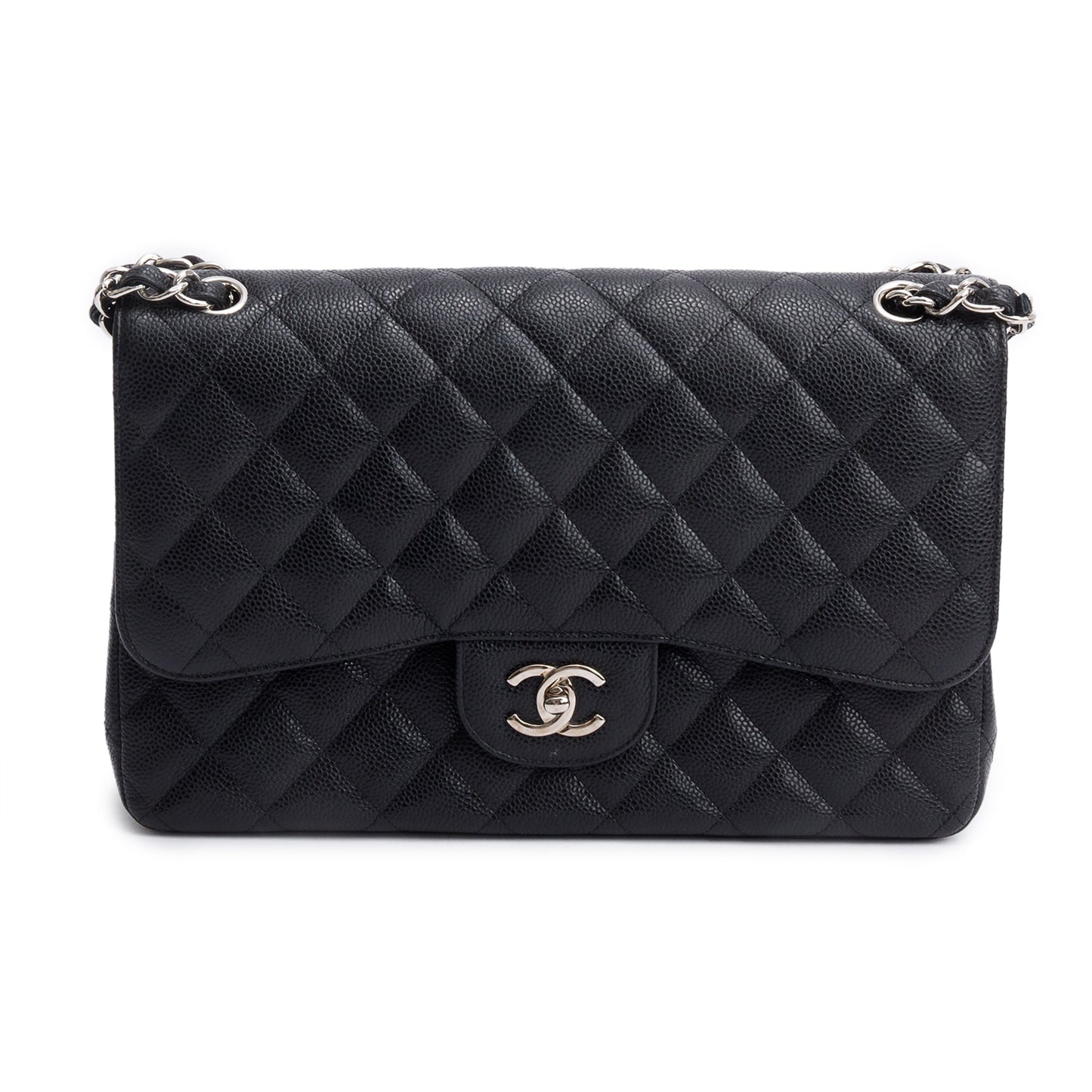 Chanel Black Quilted Caviar Leather Classic Jumbo Double Flap Bag