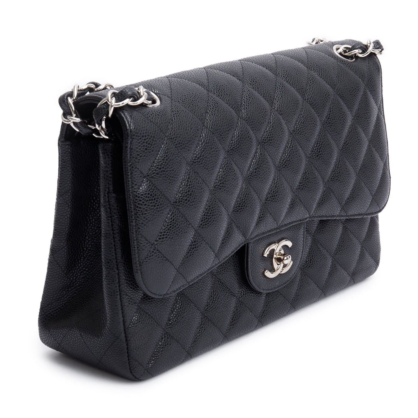 Chanel Black Quilted Caviar Leather Classic Jumbo Double Flap Bag