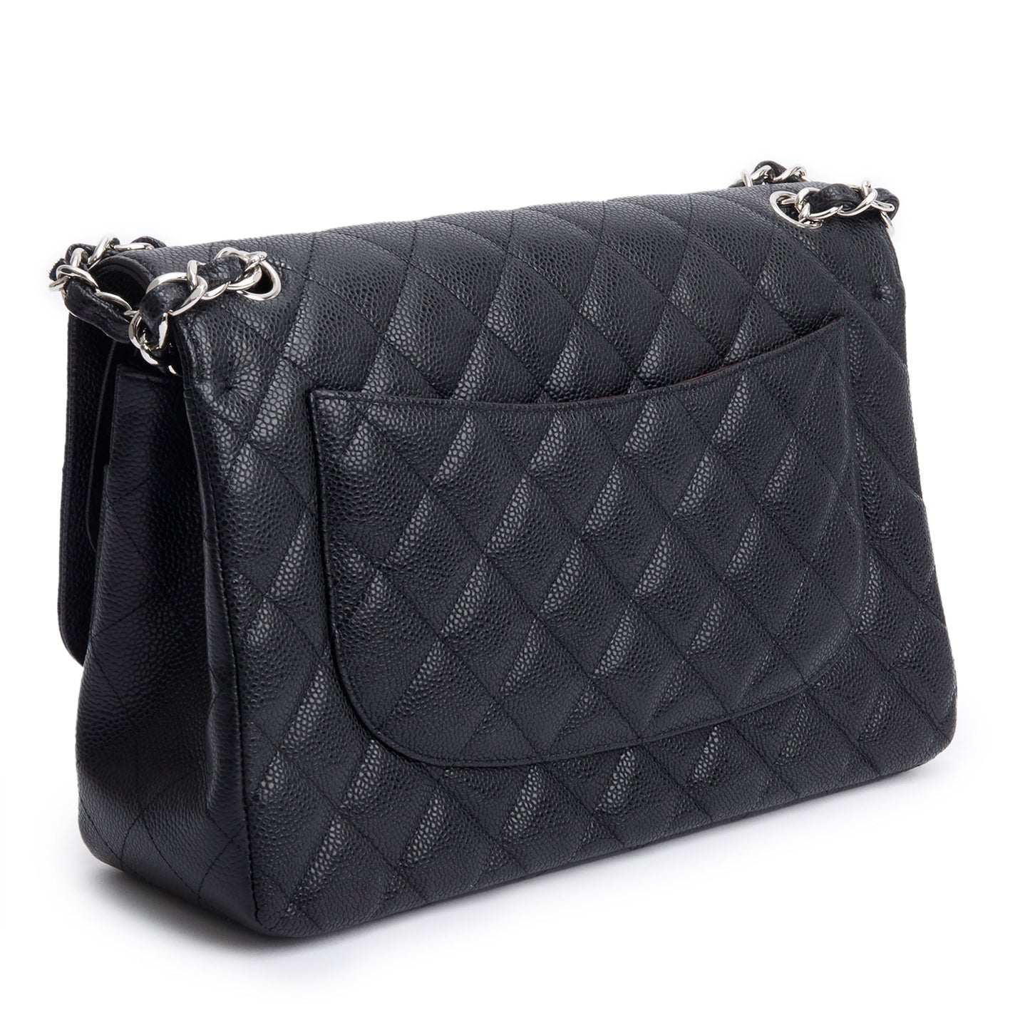 Chanel Black Quilted Caviar Leather Classic Jumbo Double Flap Bag