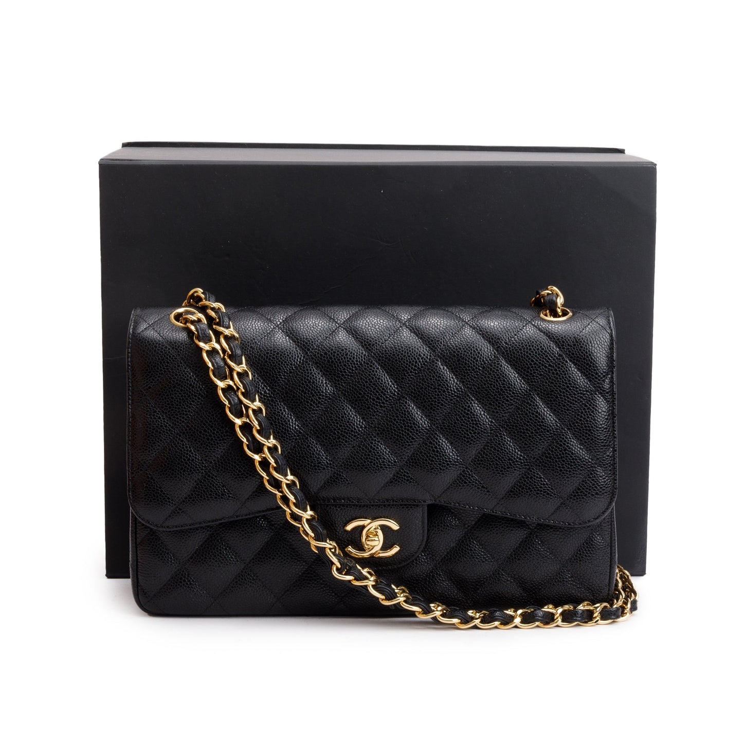 Chanel Black Quilted Caviar Leather Classic Jumbo Double Flap Bag