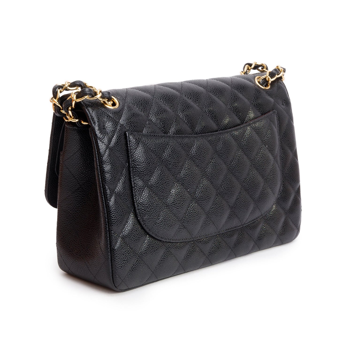 Chanel Black Quilted Caviar Leather Classic Jumbo Double Flap Bag