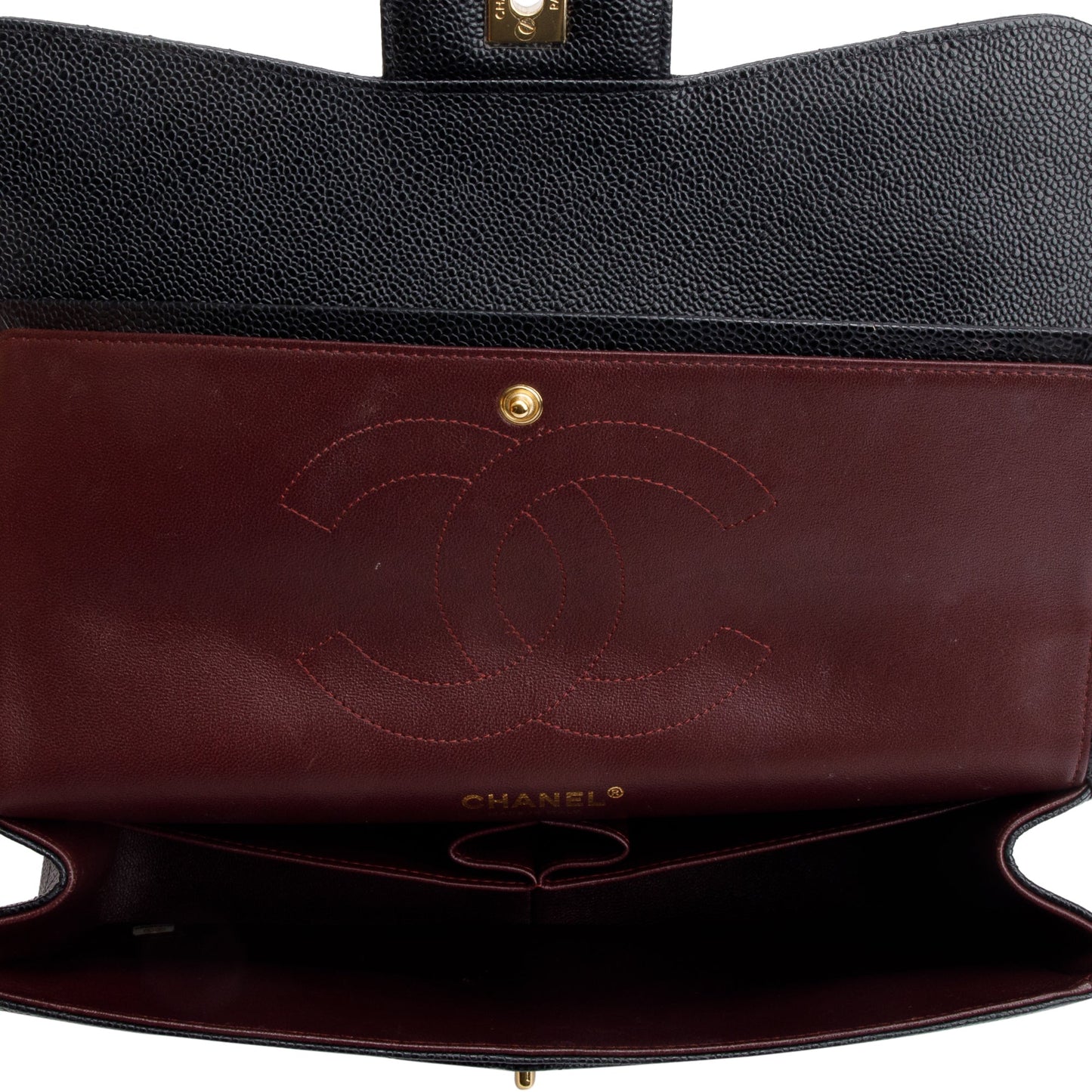 Chanel Black Quilted Caviar Leather Classic Jumbo Double Flap Bag