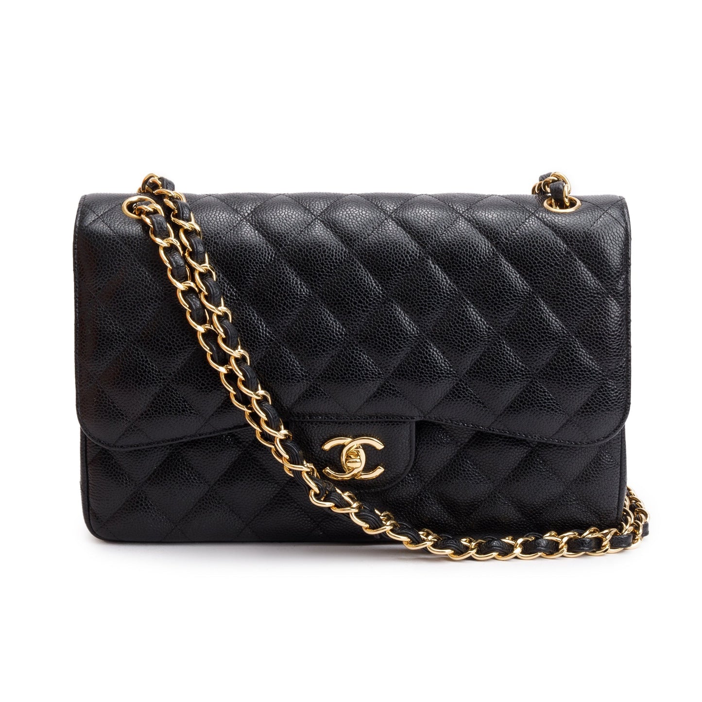 Chanel Black Quilted Caviar Leather Classic Jumbo Double Flap Bag