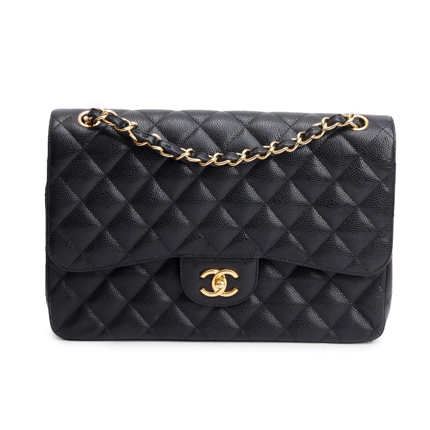 Chanel Black Quilted Caviar Leather Classic Jumbo Double Flap Bag