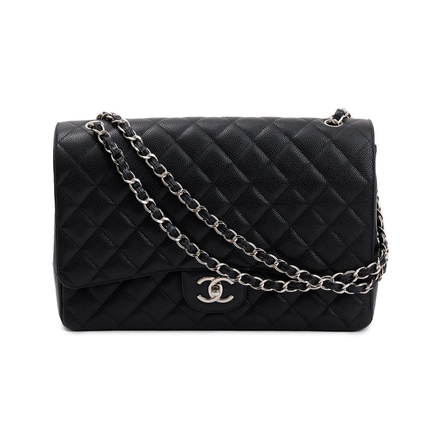 Chanel Black Quilted Caviar Leather Classic Maxi Double Flap Bag