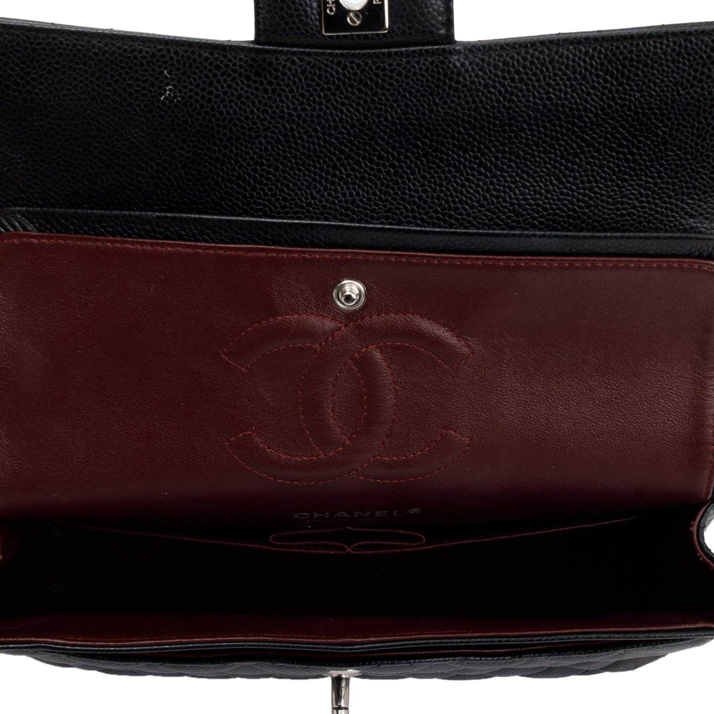 Chanel Black Quilted Caviar Leather Classic Medium Double Flap Bag