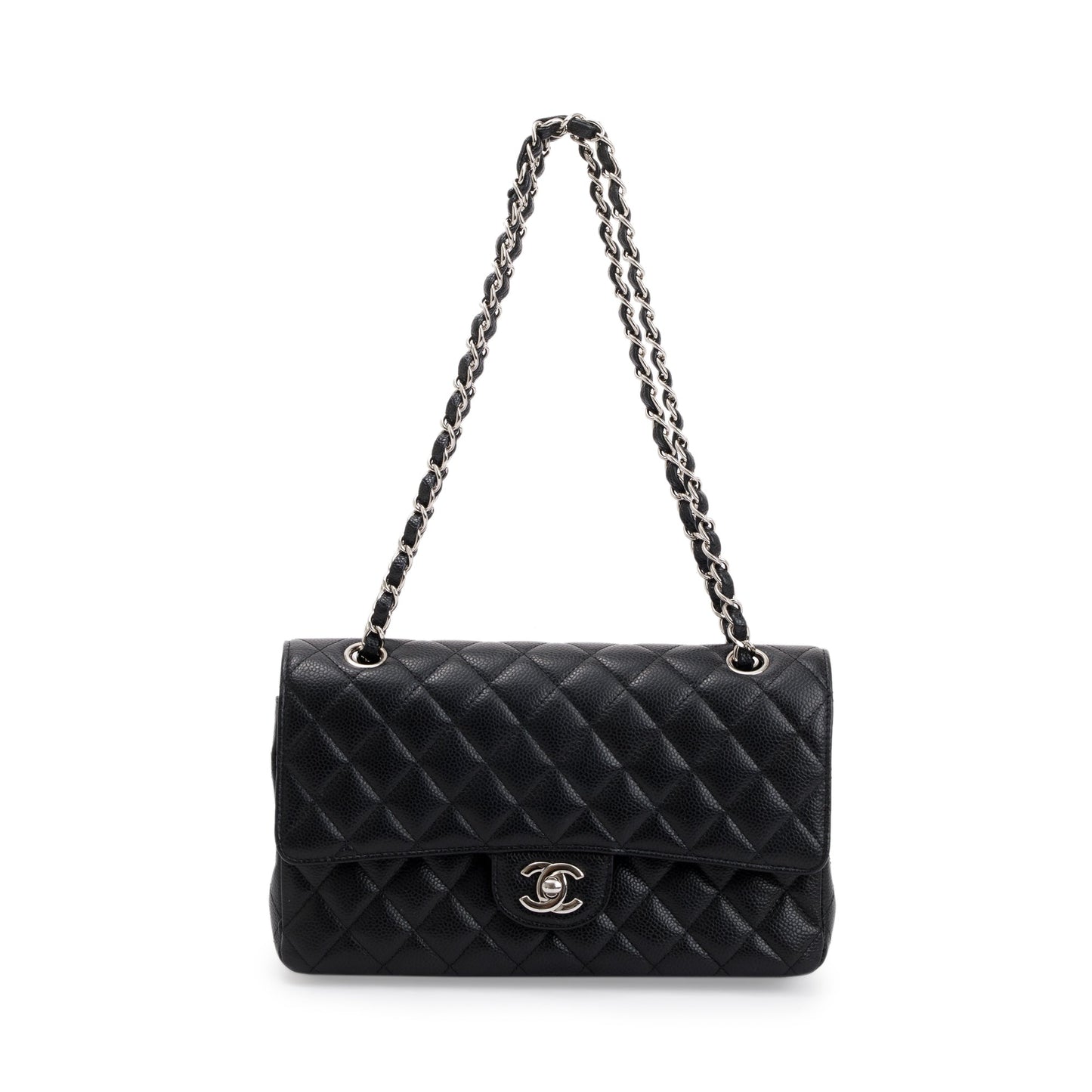 Chanel Black Quilted Caviar Leather Classic Medium Double Flap Bag