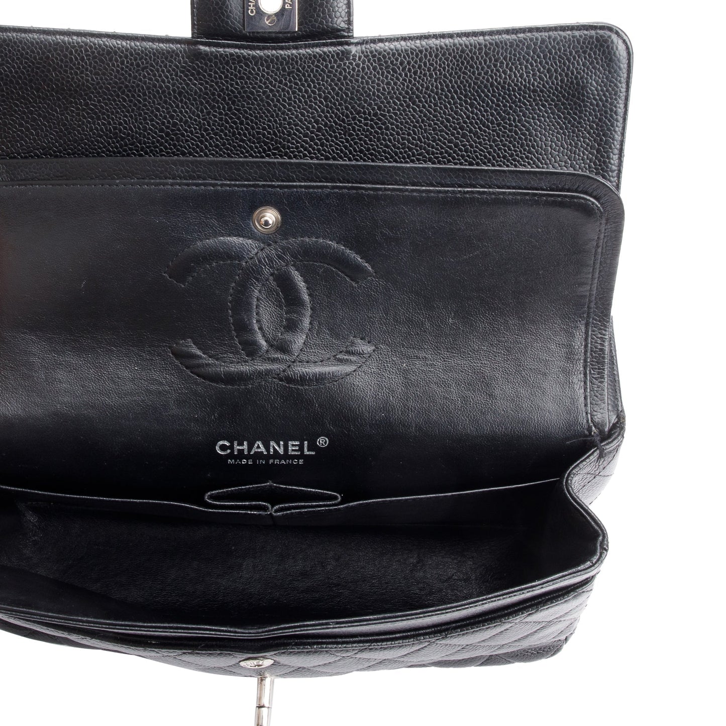 Chanel Black Quilted Caviar Leather Classic Medium Double Flap Bag
