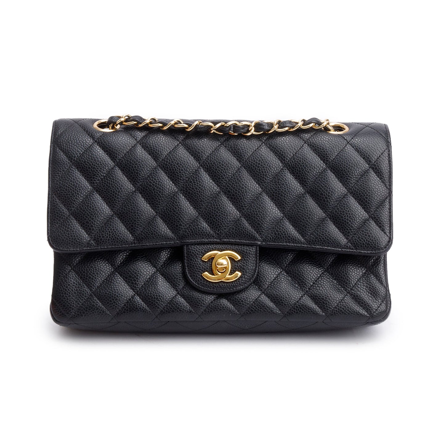 Chanel Black Quilted Caviar Leather Classic Medium Double Flap Bag
