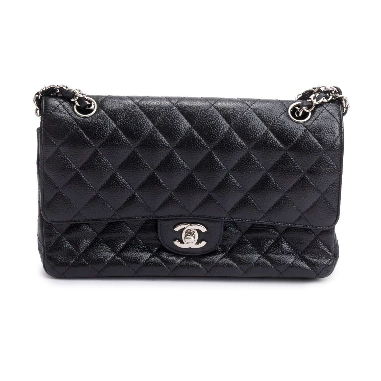 Chanel Black Quilted Caviar Leather Classic Medium Double Flap Bag