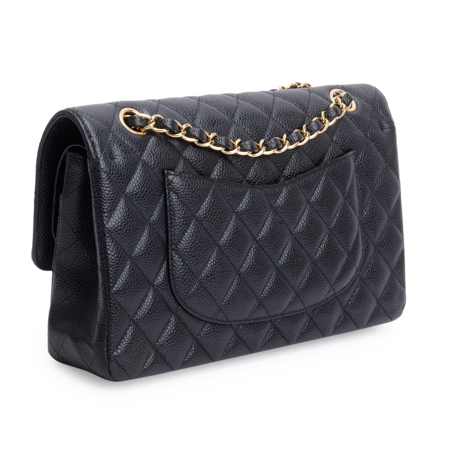 Chanel Black Quilted Caviar Leather Classic Medium Double Flap Bag