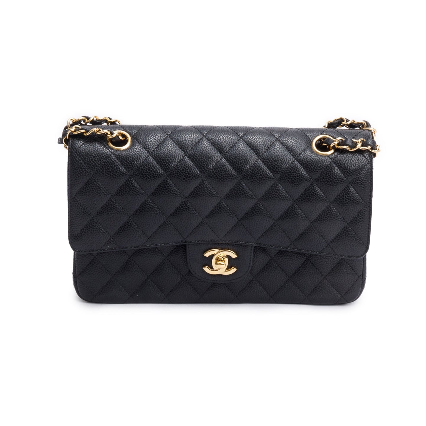 Chanel Black Quilted Caviar Leather Classic Medium Double Flap Bag