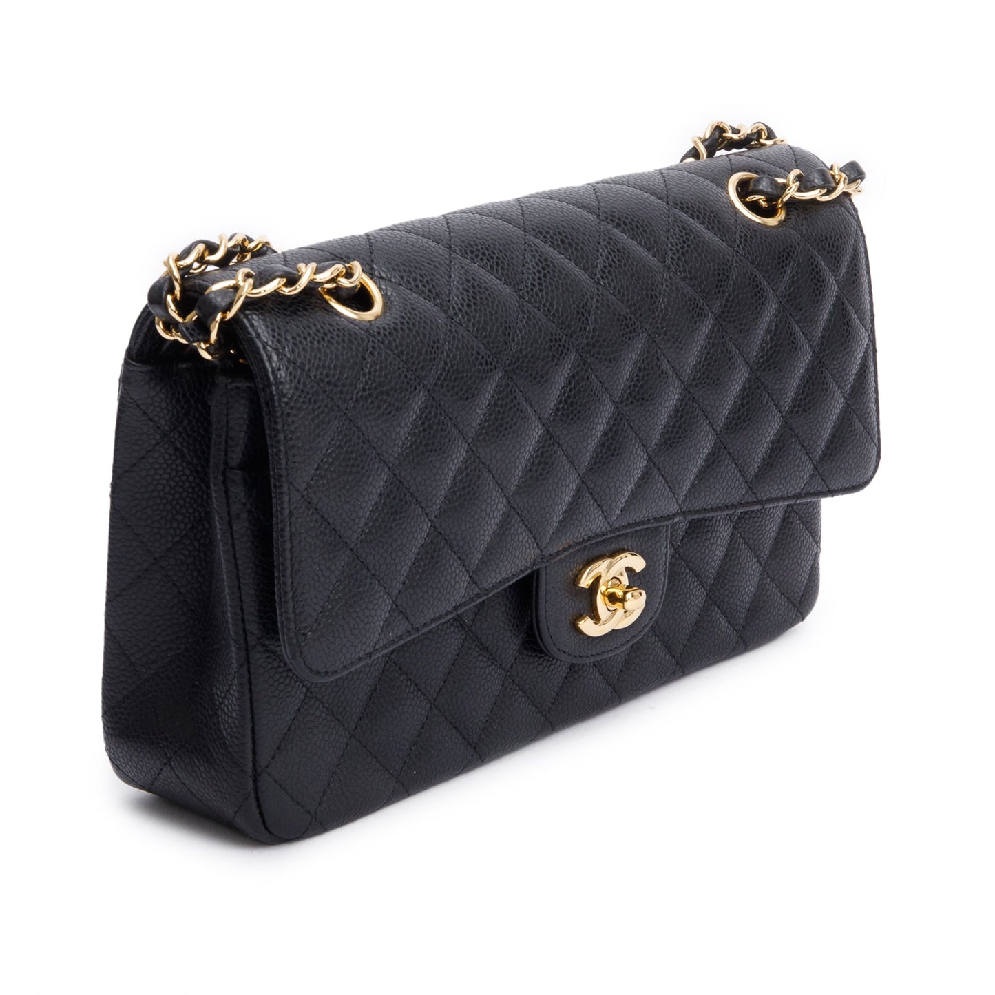 Chanel Black Quilted Caviar Leather Classic Medium Double Flap Bag