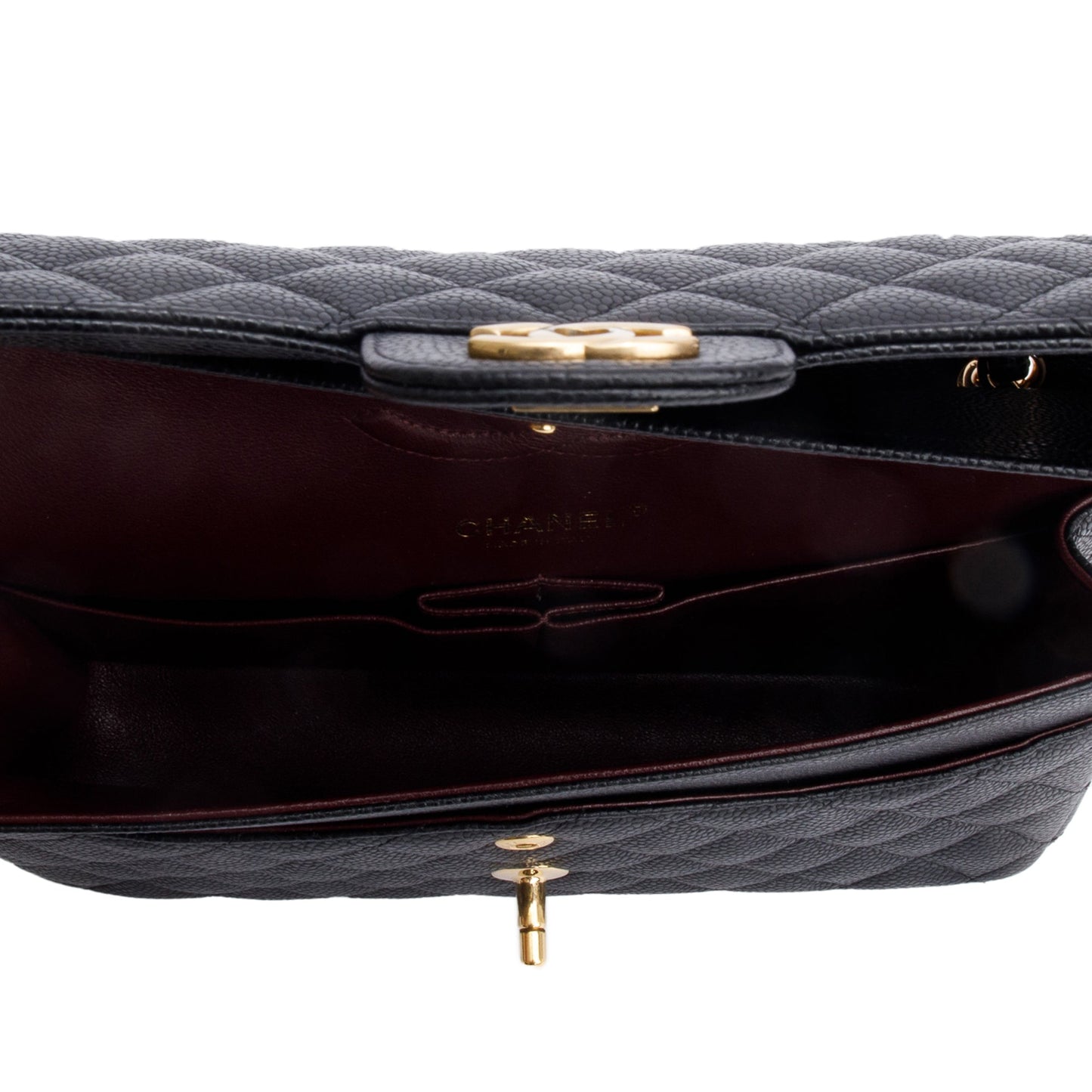 Chanel Black Quilted Caviar Leather Classic Medium Double Flap Bag